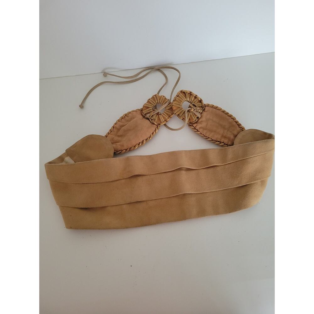 Loewe Vintage Reindeer Leather Silk Belt Braided Wide Tie Size 40 Fit 36 Tan Bei - Picture 5 of 11